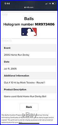 2005 Home Run Derby Game Used Gold Rawlings Baseball Logo Ball Mark Teixeira