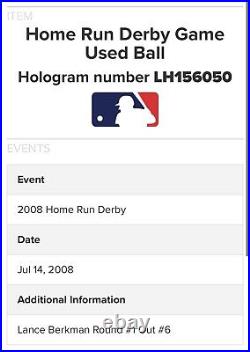 2008 Home Run Derby Lance Berkman Rd. 1 Out #6 Used Baseball -MLB Authentication