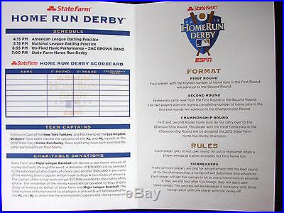 2012 MLB All Star Game Home Run Derby Score Card July 9th 2012 Kansas City