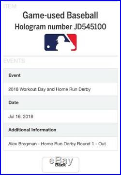 2018 MLB All Star Game Home Run Derby Houston Astros Alex Bregman Game Used Ball