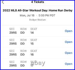 2022 MLB Home Run Derby 4 Tickets Plus Parking Dodger Stadium 7/18/22 E Transfer