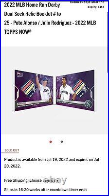 2022 Topps Now Alonso/ Julio Rodriguez Dual Sock Relic Booklet #/25 (presale)