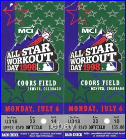 (2) 1998 MLB All Star Workout/Home Run Derby Tickets Coors Denver Ken Griffey Jr