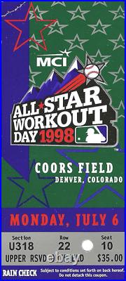 (2) 1998 MLB All Star Workout/Home Run Derby Tickets Coors Denver Ken Griffey Jr