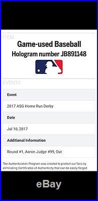 AARON JUDGE Home Run Derby Hit GAME USED MLB Certified Ball Signed IP Auto RARE