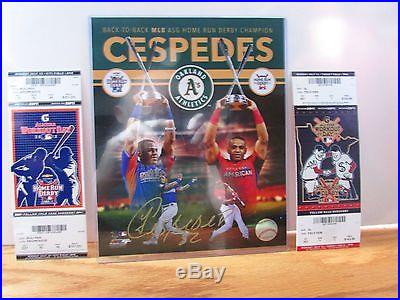 AUTOGRAPHED HOME RUN DERBY PHOTO OF YOENIS CESPEDES AND 2013-2014 DERBY TICKETS