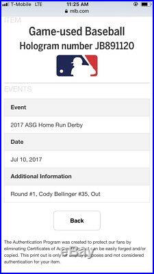 Cody Bellinger Home Run Derby Used Baseball Out Los Angeles Dodgers 2017