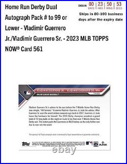 Home Run Derby Dual AUTO PURPLE PARALLEL 16/25 2023 Vladimir Guerrero Jr. / Sr