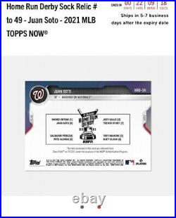 Home Run Derby Sock Relic # to 49 Juan Soto 2021 MLB TOPPS NOW Presale