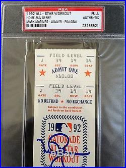 Mark McGwire 1992 All-Star Home Run Derby Full Ticket-Winner PSA/DNA Autographed