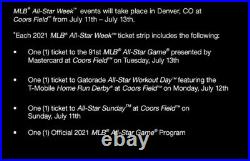 Mlb 2021 All-star Game Home Run Derby Futures 2 Ticket Strips Denver Colorado