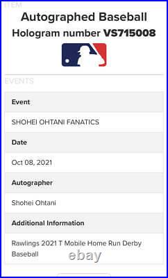 Otani Shohei Signature Ball 2021 Mlb Home Run Derby Moneyball With Opening Week