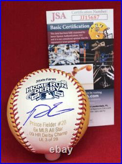 Prince Fielder Signed Engraved 2009 Home Run Derby Baseball JSA COA #28 Brewers