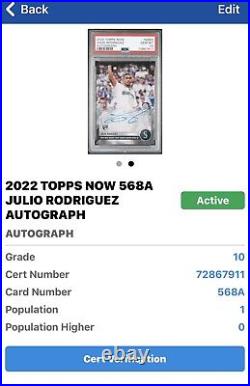 Psa 10 Pop 1 2022 Topps Now Julio Rodriguez Rc Mariners #568a On-card Auto /99