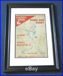 Vintage 1950's Home Run Derby Cardboard Display Sign 12x18 Framed 20x28