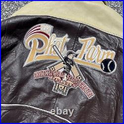 Vintage 90s Phat Farm Leather Bomber Jacket Home Run Derby Brown sz. XXL Rare