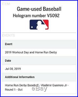 Vladimir Guerrero Jr HOME RUN DERBY Game Used All Star Baseball Round 1 Out
